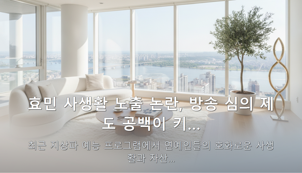 효민 사생활 노출 논란, 방송 심의 제도 공백이 키… — 최근 지상파 예능 프로그램에서 연예인들의 호화로운 사생활과 자산…